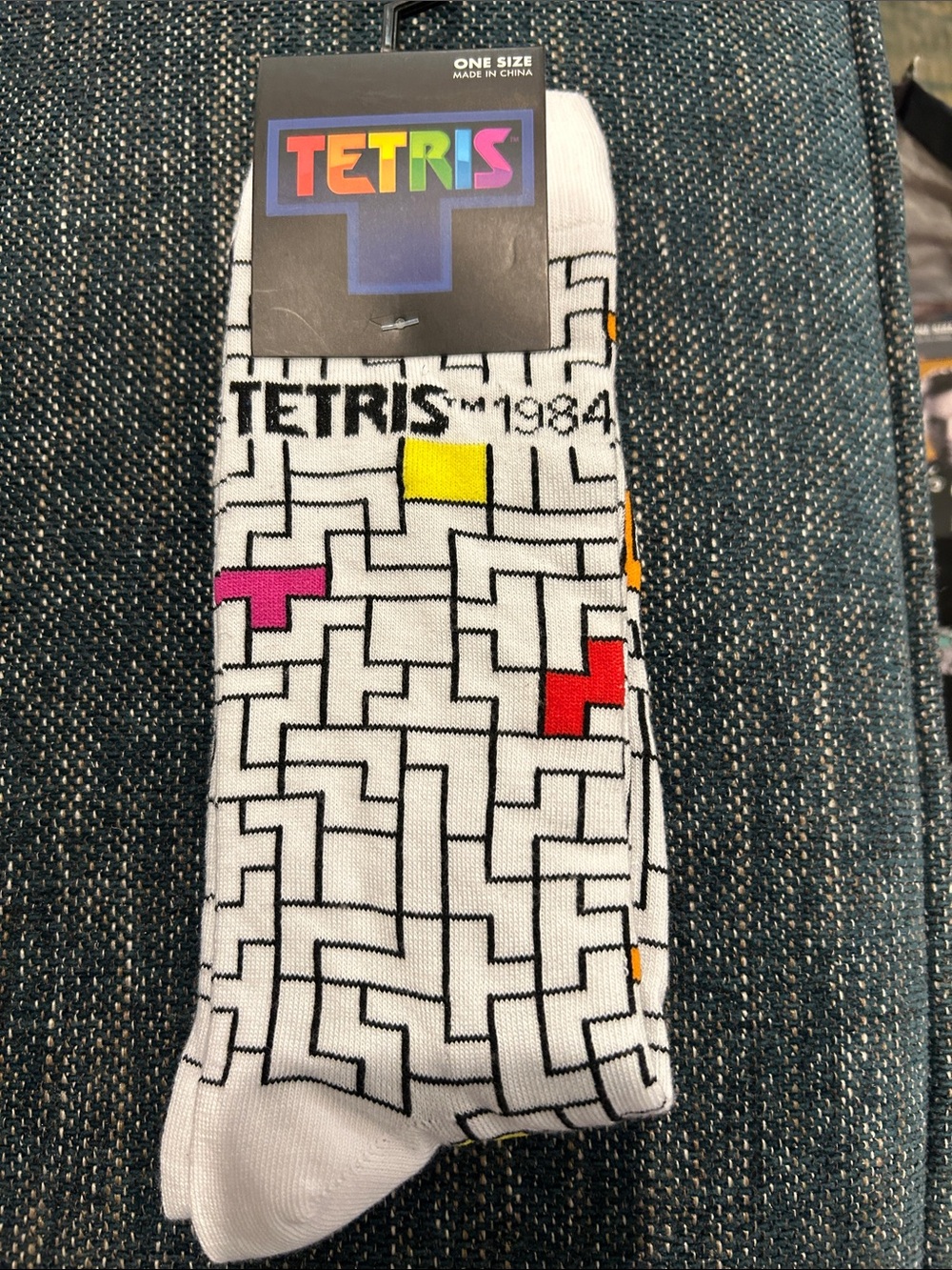 Tetris Women's White Crew Socks with Retro Block Accents